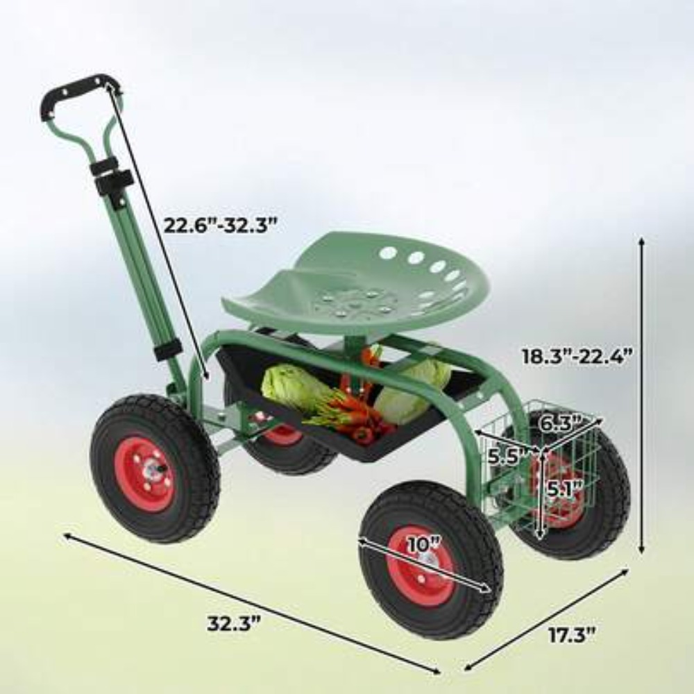 헤비 듀티 롤링 가든 카트(시트 포함) 360도 회전식 - Gardening Tools For Seniors 리뷰 및 가격