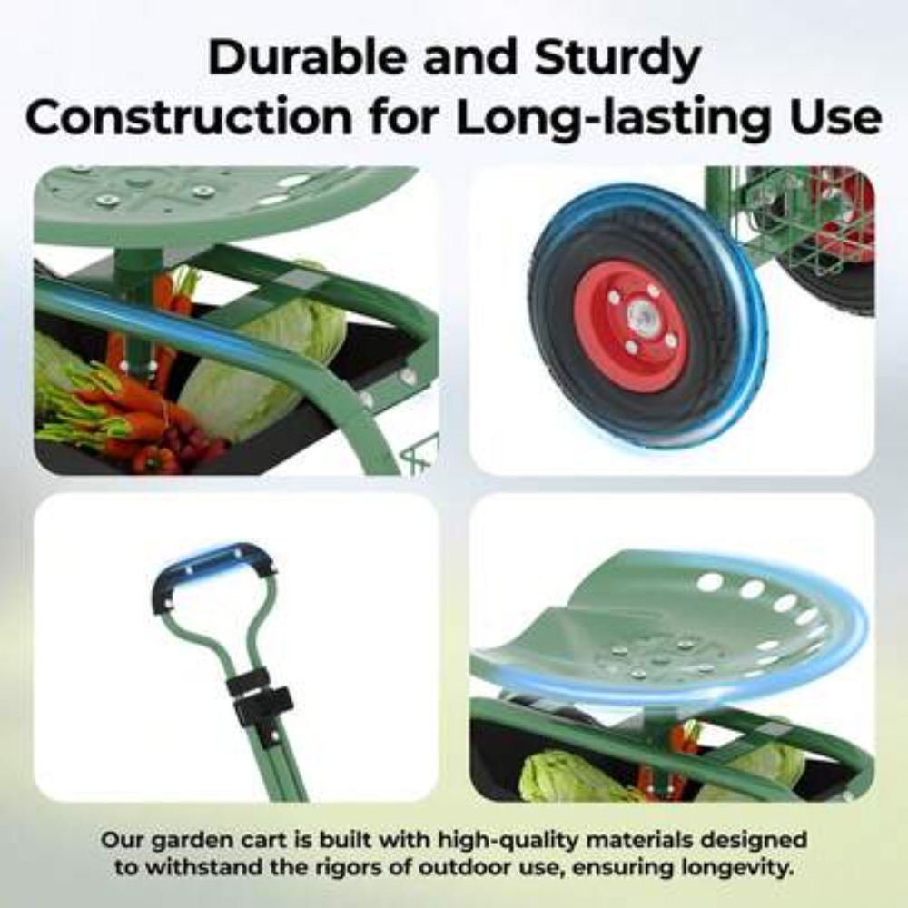 헤비 듀티 롤링 가든 카트(시트 포함) 360도 회전식 - Gardening Tools For Seniors 리뷰 및 가격