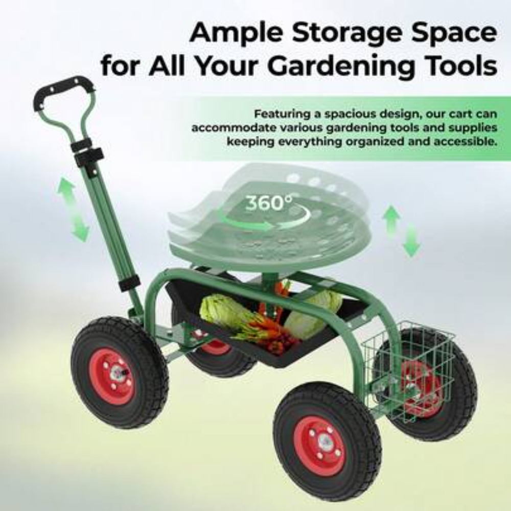 헤비 듀티 롤링 가든 카트(시트 포함) 360도 회전식 - Gardening Tools For Seniors 리뷰 및 가격